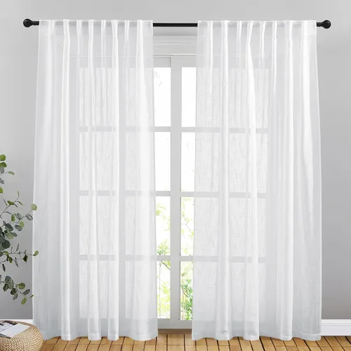 Miniatura 44 de NICETOWN Cortinas de lino semitraslúcidas para dormitorio, bolsillos para barra y pestaña trasera, tratamientos de ventana transparentes de lino
