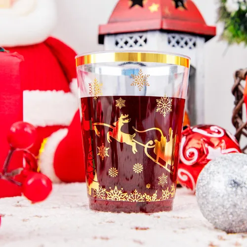Miniatura 5 de supernal 100 vasos para fiestas navideñas, vasos de plástico dorados con diseño navideño, vasos para fiestas de plástico, vasos desechables, vasos