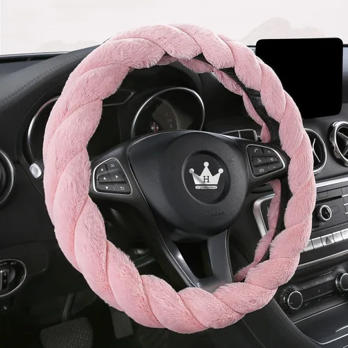Miniatura 14 de HighnessHwoo Funda para volante de coche de felpa suave y lujosa de invierno para mujeres, accesorios automotrices cálidos y lindos para vehículos