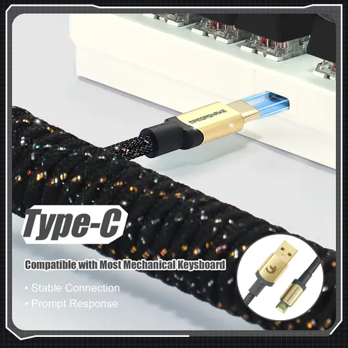 Miniatura 3 de ZIYOU LANG C03 Cable USB C a A en espiral personalizado con cable espiral de nailon trenzado de doble manga desmontable, línea de resorte Negro