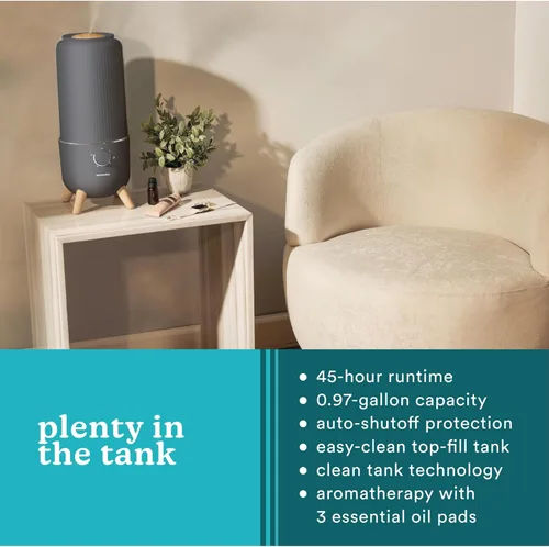 Miniatura 6 de Homedics - Humidificador ultrasónico, para dormitorios y oficinas en casa, tanque de 0.97 galones, tiempo de funcionamiento de 45 horas, vapor frío