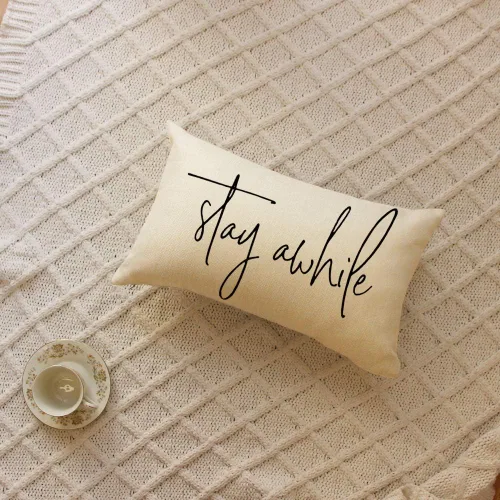 Miniatura 4 de Ogiselestyle Fundas de almohada de granja con citas Stay Awhile de 12 x 20 pulgadas, fundas de almohada lumbares decorativas para el hogar, funda