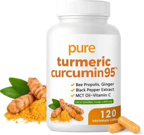 Curcumina de cúrcuma pura de cúrcuma 95 1000 mg - Extracto de pimienta negra | Cápsulas veganas 120