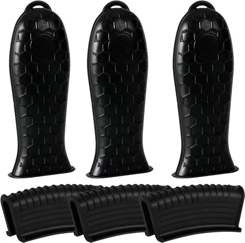 Joyhalo Fundas para mango de sartén de hierro fundido, paquete de 6 fundas de silicona resistentes al calor, color negro