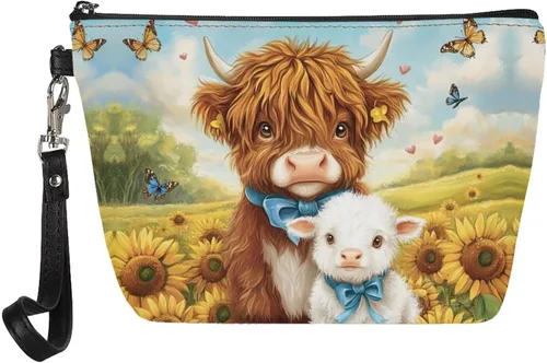 Miniatura 18 de Howilath Abstract Art Cat Cosmetic Pouch for Women PU Leather Toiletry Storage Bag Trapezoid Makeup Bags with Wrist Strap