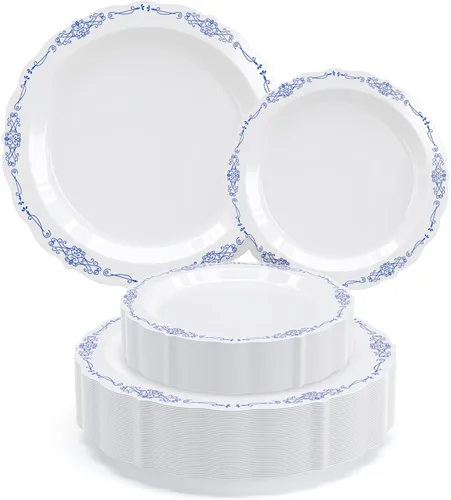 Exquisite Victorian - Juego de 80 piezas desechables de plástico para fiestas para 40 invitados, platos de postre de 40 x 7.5 pulgadas y platos de