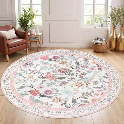 Miniatura 18 de Rugalia Alfombra de pasillo floral azul, alfombra lavable de 2 x 6 pies para pasillos, antideslizante, suave, de pelo bajo, con flores, pájaros, Rosa