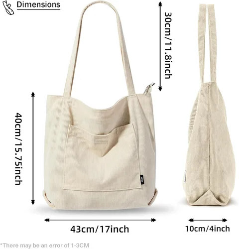 Miniatura 2 de KALIDI Bolso de mano de pana para mujer, bolso de hombro grande con bolsillo con cremallera, bolso Hobo casual de gran capacidad, bolsa de trabajo