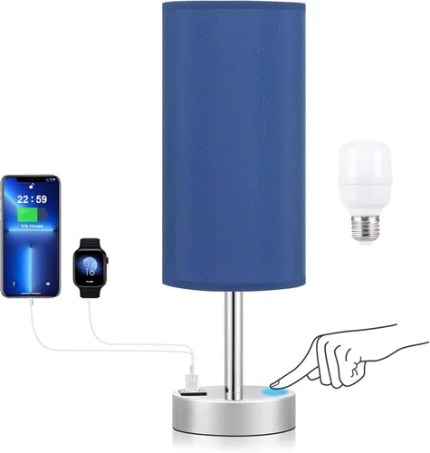 Miniatura 14 de Lámparas de mesita táctiles negras para niñas - Lámpara de noche pequeña con puertos de carga USB-C y USB, lámpara de mesa de control de 3 vías