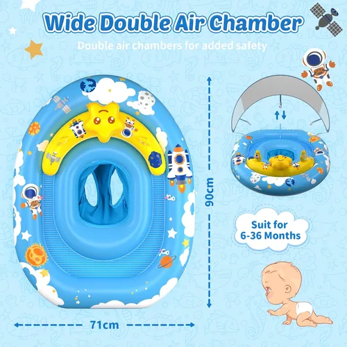 Miniatura 5 de Flotador de piscina para bebés con toldo UPF50+, flotadores inflables para piscina para niños, flotador de natación infantil con consola