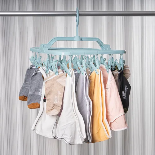 Miniatura 7 de Perchas plegables con 26 clips de secado, colgador de ropa interior con clips, clip de plástico para ropa sucia y colgador de secado por goteo