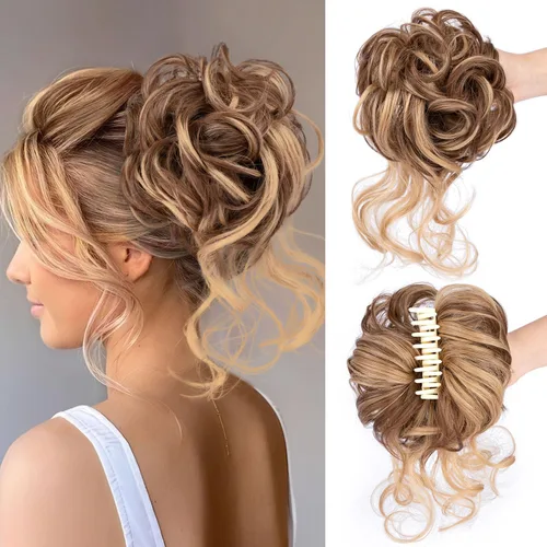 Miniatura 25 de Extensiones de cabello con moño desordenado, superlargas, estilo recogido, recogido, con banda elástica, para mujeres y niñas (12H24)