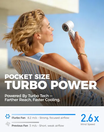 Miniatura 2 de Diveblues iTurbo - Ventilador turbo portátil de mano, mini ventiladores de mano portátiles plegables, batería recargable, pantalla LED de alta