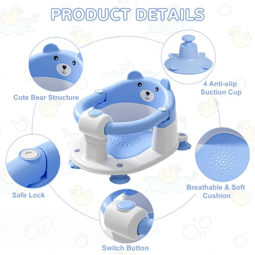 Miniatura 3 de Asiento de baño para bebés de 6 meses en adelante, asientos de baño antideslizantes para bebés sentados, silla de bañera segura para bebés y recién
