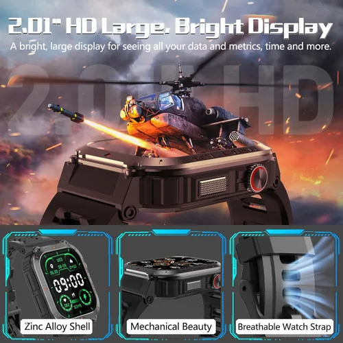 Miniatura 6 de Reloj inteligente para hombre, relojes inteligentes militares con GPS con llamada/texto, monitor de salud (frecuencia cardíaca/spO2/sueño), Negro