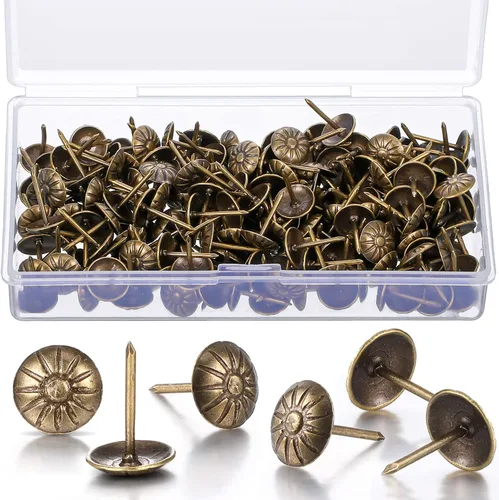 200 tachuelas de tapicería para muebles decorativos, clavos de tapicería de 7/16 pulgadas de diámetro de cabeza vintage de latón con margaritas para