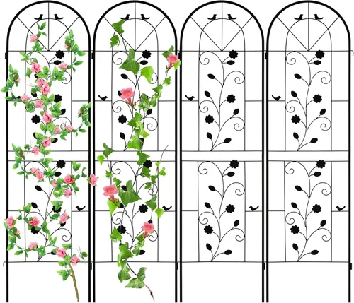 Miniatura 20 de LZRS - Paquete de 2 arcos de hierro rústico de 71x20 pulgadas para decoración de jardín con enrejado con revestimiento de metal negro – Perfecto