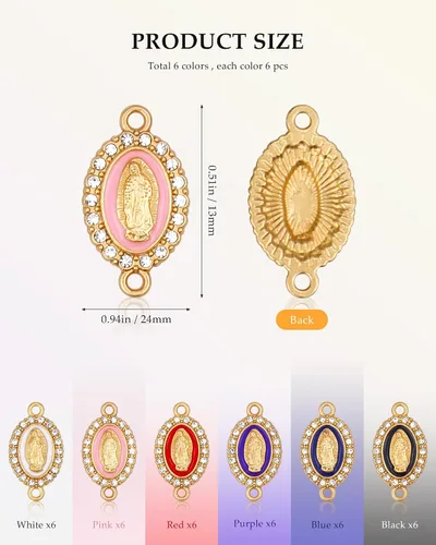 Miniatura 2 de YETOOME 36 dijes de la Virgen María, 6 colores, diamantes de imitación de aleación, dijes de medalla milagrosa de Nuestra Señora, colgantes