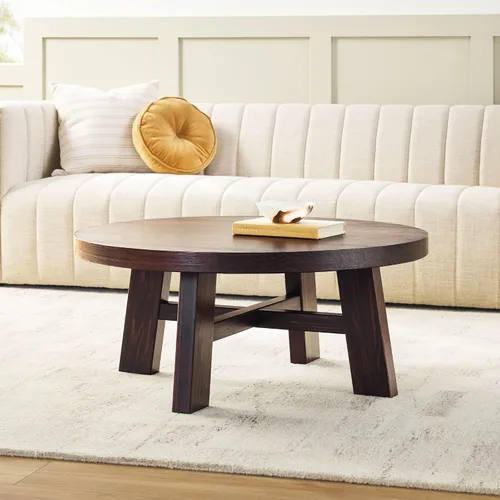 Walker Edison Colt Modern Farmhouse - Mesa de centro redonda de madera maciza, 36 pulgadas, color espresso