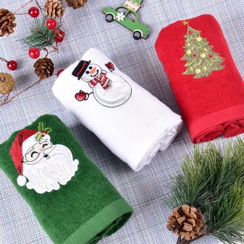 Miniatura 4 de Toallas de mano navideñas de gran tamaño para baño, 15 x 24 pulgadas, paquete de 3, toallas de cocina de algodón navideñas, juegos de toallas