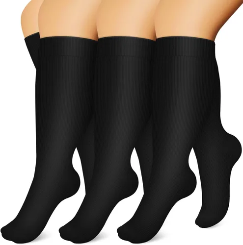 Laite Hebe Calcetines de compresión de talla grande para mujeres y hombres, 3 pares de pantorrilla ancha hasta la rodilla, soporte alto para