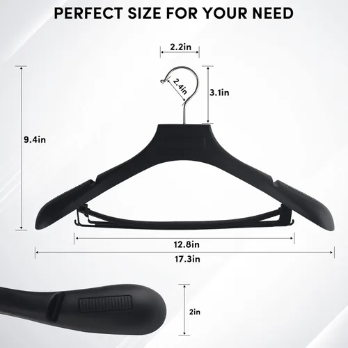 Miniatura 2 de DEDU - Paquete de 40 perchas para trajes de caballero, perchas de abrigos negras extra anchas antideslizantes de 17.7 pulgadas de ancho, plástico