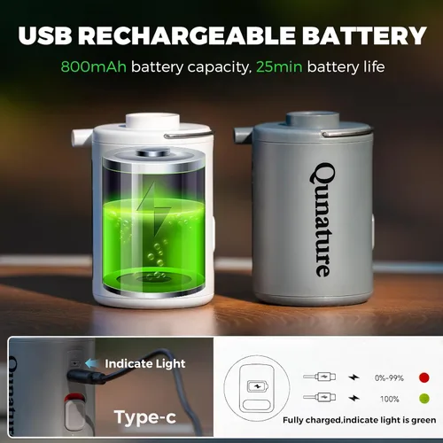Miniatura 6 de Bomba de aire portátil para inflables, mini bomba eléctrica recargable de 4KPa, infla rápidamente para flotadores de piscina, anillos de natación