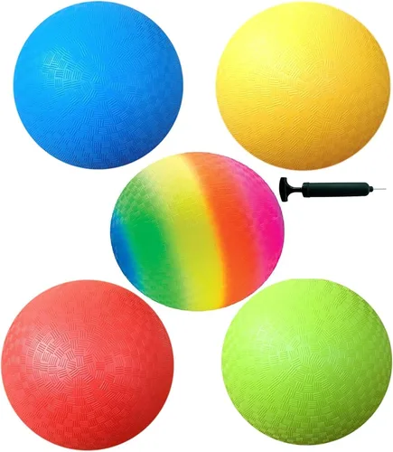 Toys+ Dodgeball - Juego de pelotas de kickball de tamaño oficial, Dodge Ball, balonmano, cuatro cuadrados (paquete de 5 + bomba)