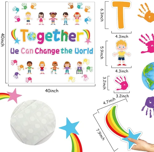 Miniatura 2 de Juntos Podemos Cambiar el Mundo - Juego de Tableros de Anuncios para el Aula, Decoraciones de Regreso a la Escuela, Tablero de Anuncios Manos
