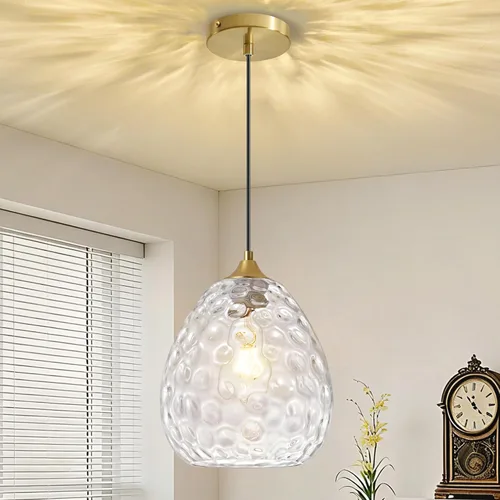 Miniatura 14 de Glass Pendant Lights Kitchen Island, 11'' Brass Gold Pendant Lighting Fixtures, Modern Hanging Ceiling Light with Striped Clear Glass Shade for