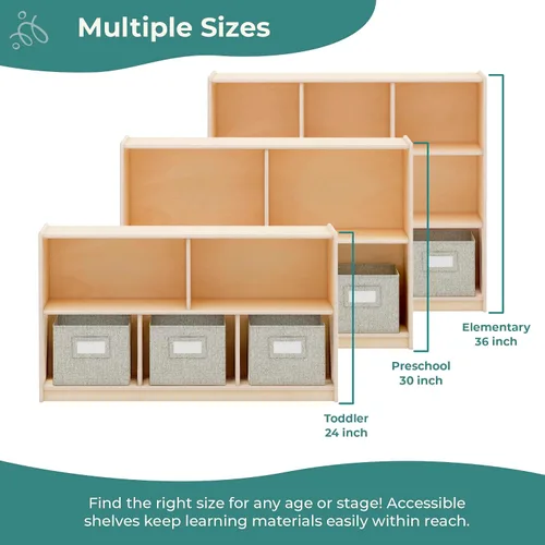Miniatura 8 de Guidecraft EdQ - Estante de almacenamiento natural con 3 compartimentos de tela: estantería de madera y organizador de juguetes para niños, unidad