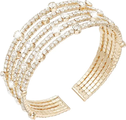 Miniatura 10 de Suyi Pulsera de Diamantes de Imitación Brazalete Dorado Multicapa para Mujer Pulseras de Cristal Nupciales