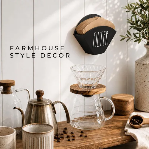 Miniatura 6 de Soporte de filtro de café de madera, organizador de almacenamiento de filtro de cono de granja, dispensador de decoración de estación y barra