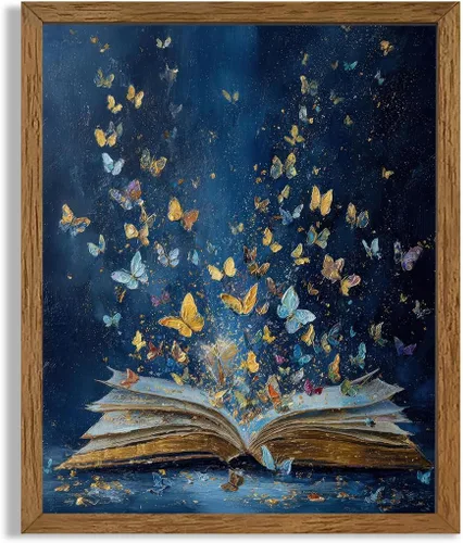 JLTULT Lienzo decorativo de mariposa colorida en página de libro, arte de pared vintage de mariposas de fantasía, impresión artística moderna para