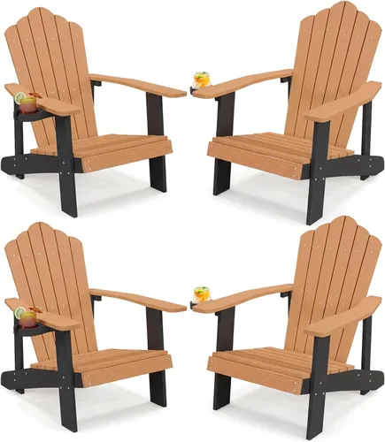 Miniatura 11 de Tangkula Silla Adirondack de gran tamaño, sillas de patio con soporte ajustable para tazas, sillones con caderas y listones, resistente a