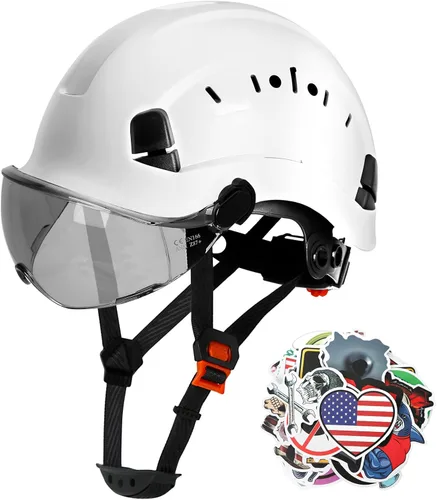 AOLAMEGS Casco de seguridad de construcción – Casco de seguridad aprobado por ANSI Z89.1 con visera y 50 calcomanías para casco duro deslizante Un
