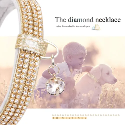Miniatura 2 de Collar para gatos y perros, [brillos de imitación de diamante] Cuero sintético prémium con dije, collares ajustables para gatos grandes y perros
