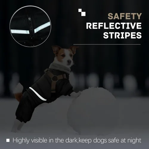 Miniatura 4 de BRKURLEG Abrigo Negro para Perro con Arnés, Chaqueta de Invierno para Perro, Mono para Perros Chaquetas Corporales Cálidas, Abrigos de Invierno