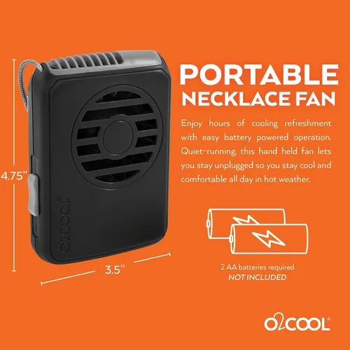 Miniatura 5 de O2COOL Ventilador de Collar Deluxe, Funciona con Pilas, para Enfriamiento Personal con Correa Ajustable (Negro)