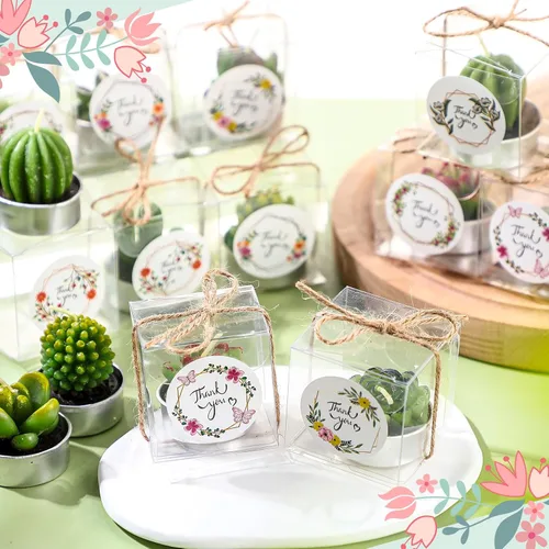 Miniatura 4 de MTLEE Juego de 24 velas de cactus para regalo, delicadas velas de cactus suculentas, mini plantas, recuerdo de fiesta para el día de San Valentín