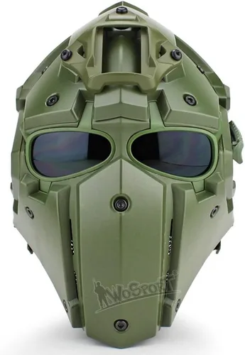 Miniatura 21 de WoSporT - Casco táctico de obsidiana verde GOBL Terminator y máscara para caza, paintball, militar, cosplay, película, utilería 92-BK-azul