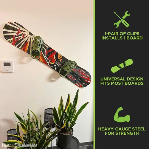 Miniatura 5 de HIDEit Mounts HBoard - Clips horizontales de montaje en pared para snowboard - American Company - Soporte de pared horizontal de acero negro y goma