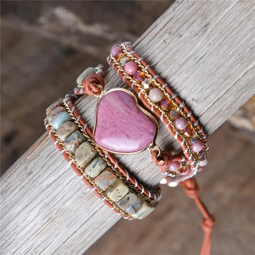 Miniatura 5 de YGLINE - Pulsera de piedra natural para mujer, de cinco partes, hecha a mano, color azul, bohemia