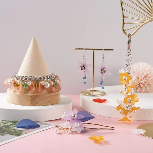 Miniatura 2 de PH PandaHall 240 dijes de resina acrílica de hojas de flores con temática otoñal, 8 estilos de cuentas esmeriladas para bricolaje, colgantes