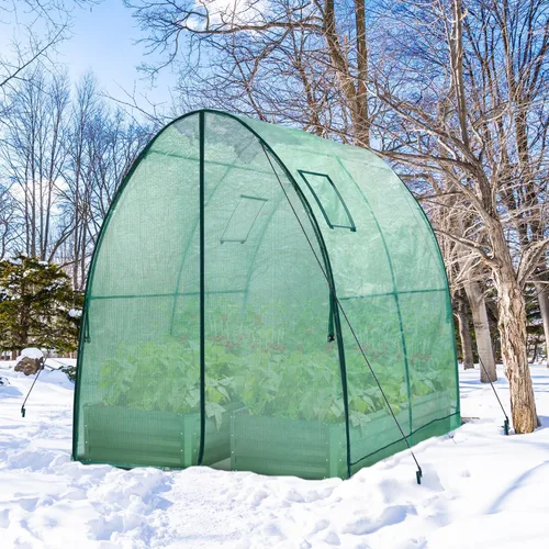 Miniatura 7 de Ohuhu Invernadero de túnel portátil al aire libre: pequeño paseo resistente en casa verde con ventanas de malla, base de metal reforzada, cubierta