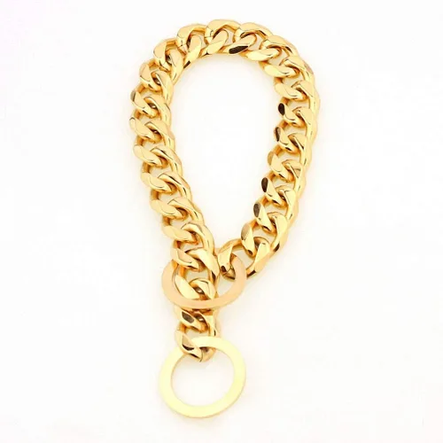 Miniatura 7 de Collar de acero inoxidable dorado fuerte de 0.591 in para perros grandes, collar de cadena de estrangulamiento para perros grandes, Pitbull Bulldog