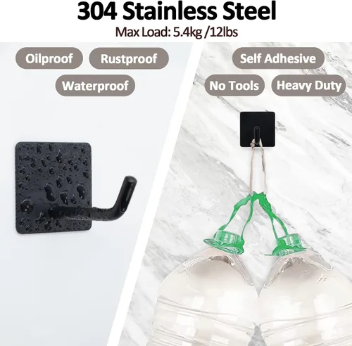 Miniatura 3 de Ganchos adhesivos resistentes, soporte largo de acero inoxidable para toallas de pared