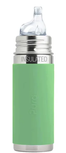 Pura Kiki Botella térmica de acero inoxidable con manga de 9 oz/260 ml con boquilla de silicona de grado médico de flujo rápido certificado