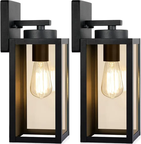 Miniatura 15 de Paquete de 2 lámparas de pared para exteriores, faroles impermeables y modernos, dispositivos de iluminación para porche, con casquillo E26