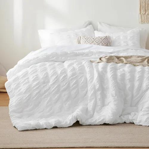 Miniatura 2 de Bedsure Cama en una Bolsa Individual - 5 Piezas de Juego de Edredón con Diseño de Sombrero de Paja, Juego de Ropa de Cama Blanco Boho Suave